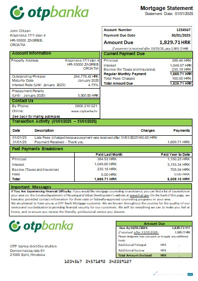 Download Croatia OTP Bank mortgage statement scr Photoshop template